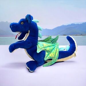 Vintage FAO Schwarz Pre-owned Royal Blue 19" Plush Dragon with wings EUC